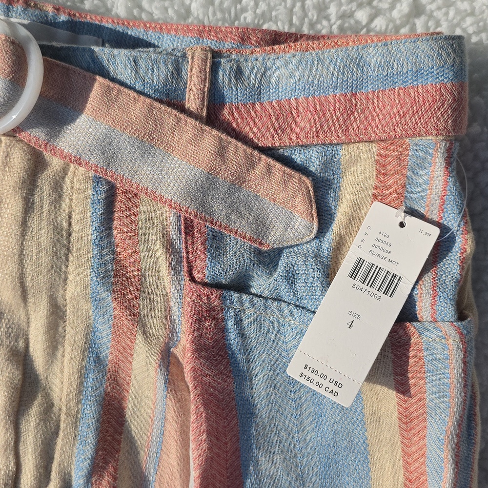 NWT Anthropologie Wide Leg Linen/Cotton Striped Pants Yellow Blue Orange Red Sz4 - Picture 11 of 17
